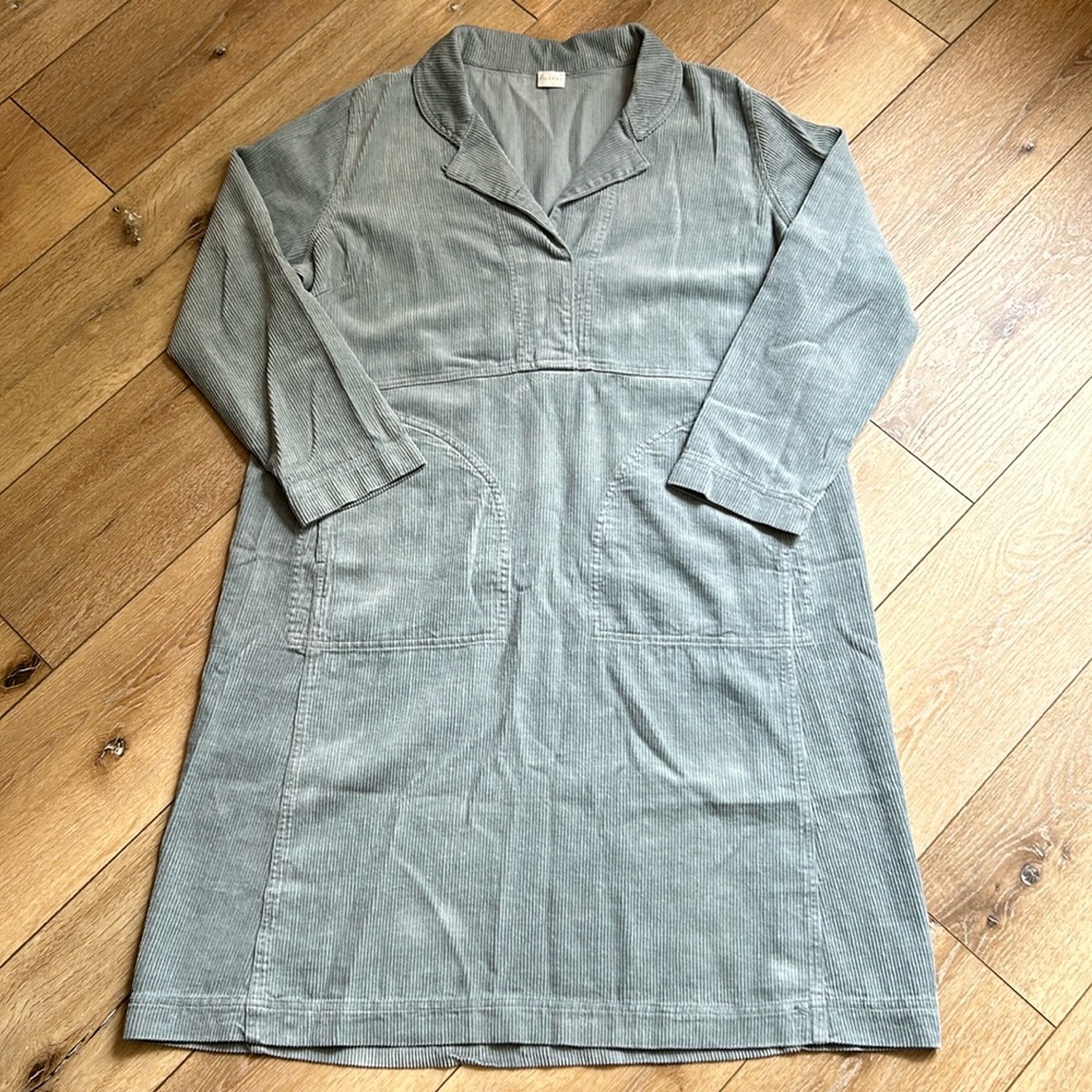 Poetry Blue Corduroy Hemp Yak Cotton Long Sleeves Midi Dress Size 14 Lagenlook